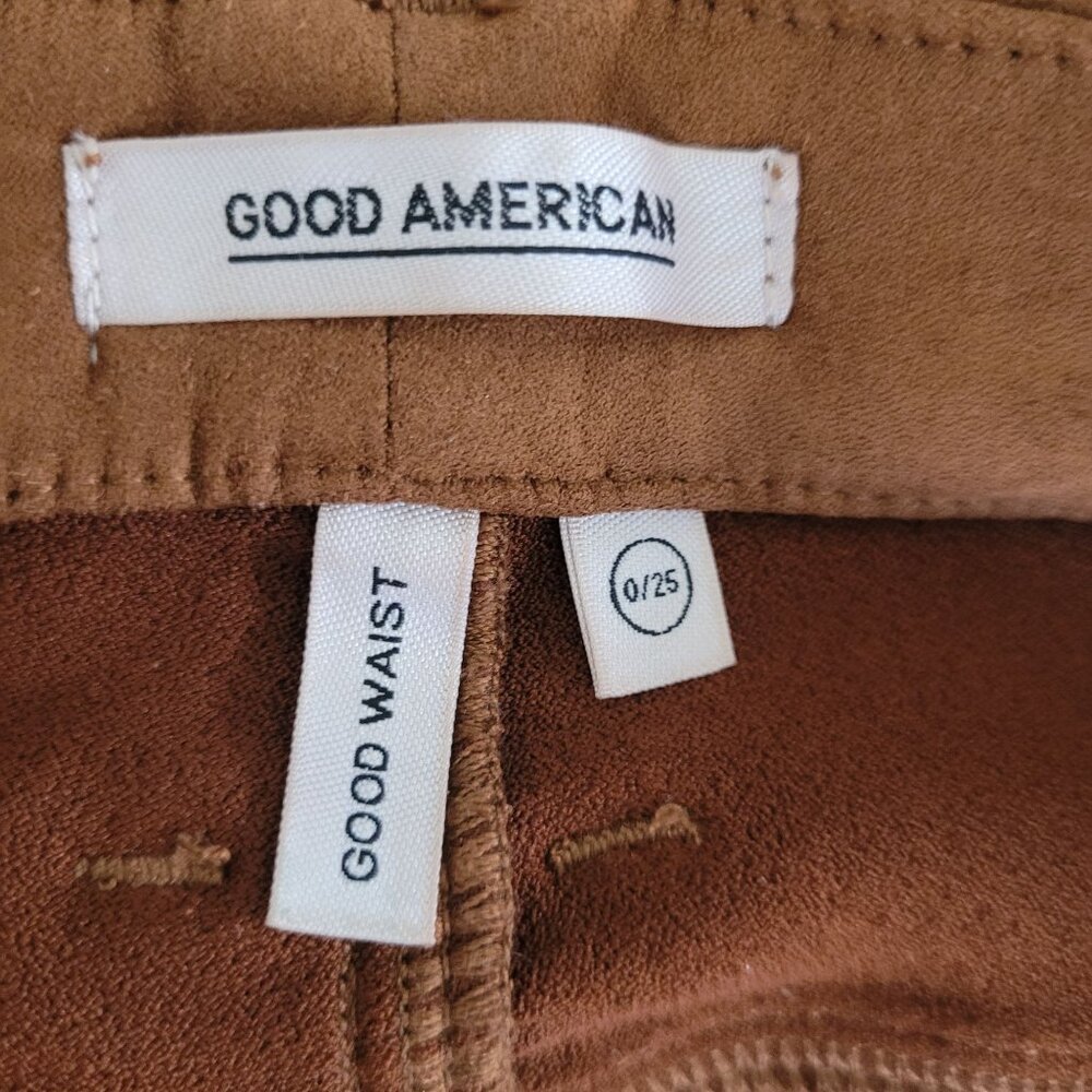 Good American Good Waist Tobacco Brown Faux Suede Skinny Jeans Size 0/25 - Picture 3 of 7